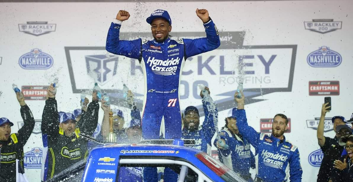 🏁 Victory with Heart! NASCAR Star Rajah Caruth Celebrates Nashville Truck Series Win by Donating $100,000 to the American Heart Association – wheel Announcement With..